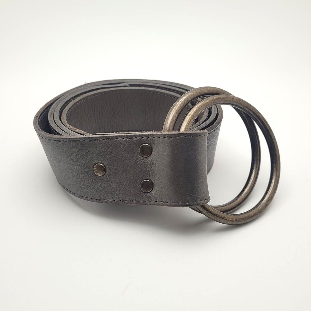 Eileen Fisher Silver Metallic Leather Belt O Ring Stud USA Minimalist Medium